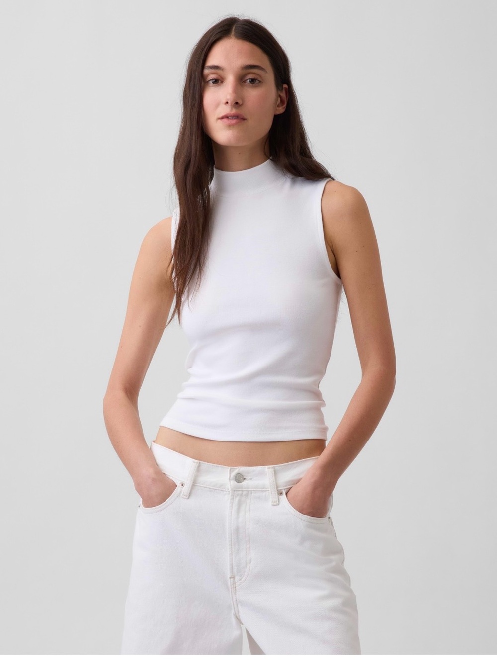 GAP White Sleeveless Mock Neck Modern Tank Top NWT